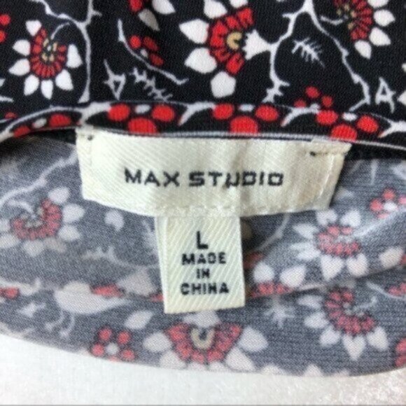 Max Studio Black & Red Floral Print Boho Business Casual Dress Large - Picture 8 of 8